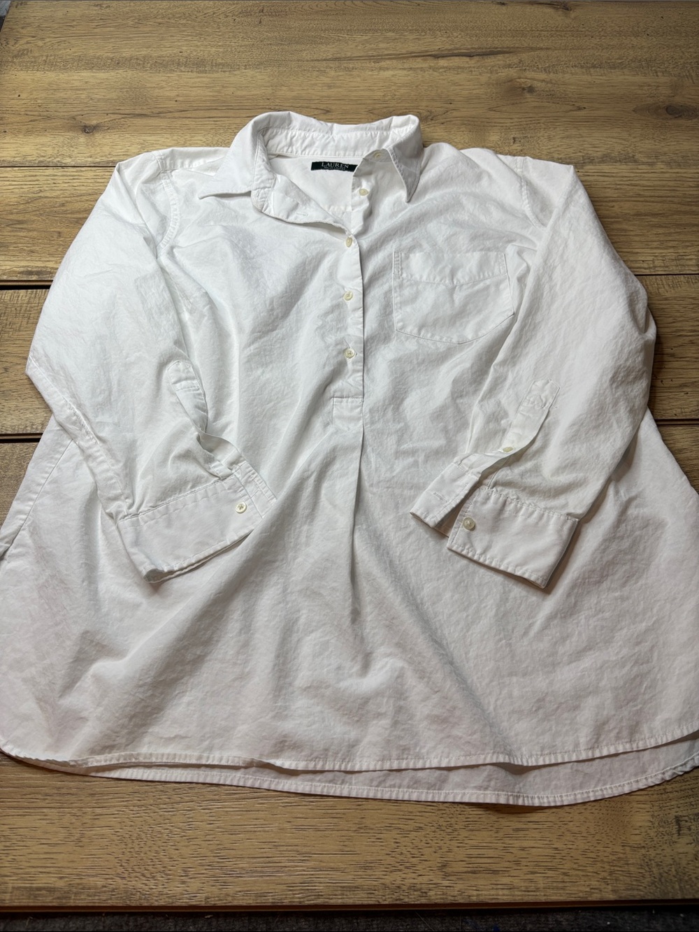 Women’s Ralph Lauren White Long-Sleeve Casual 1/2 Button Up Tunic Size 1X